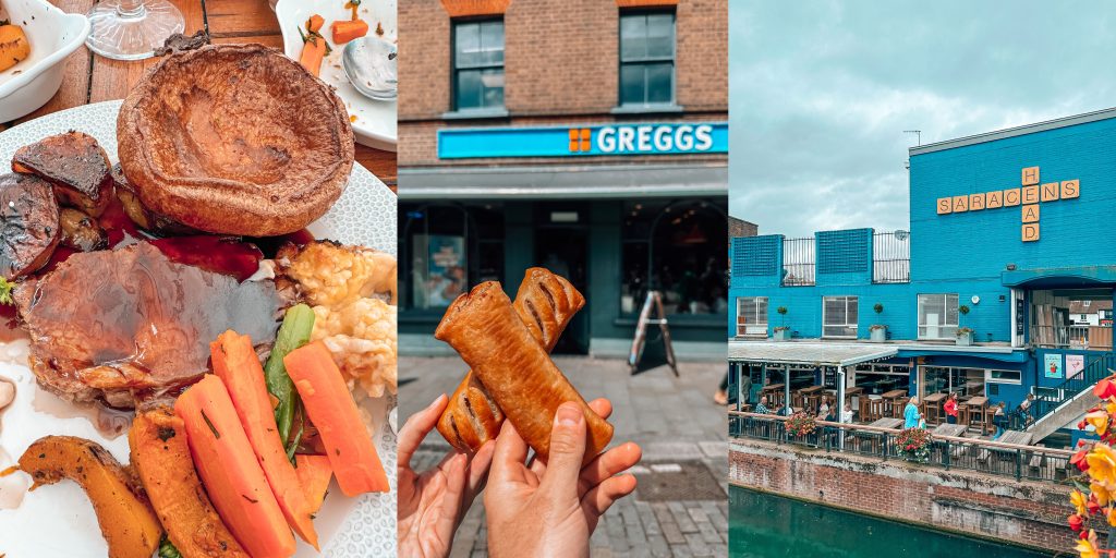 Things to do in Hertfordshire Sunday Roast, Greggs sausage roll, and Saracens Head Pub
